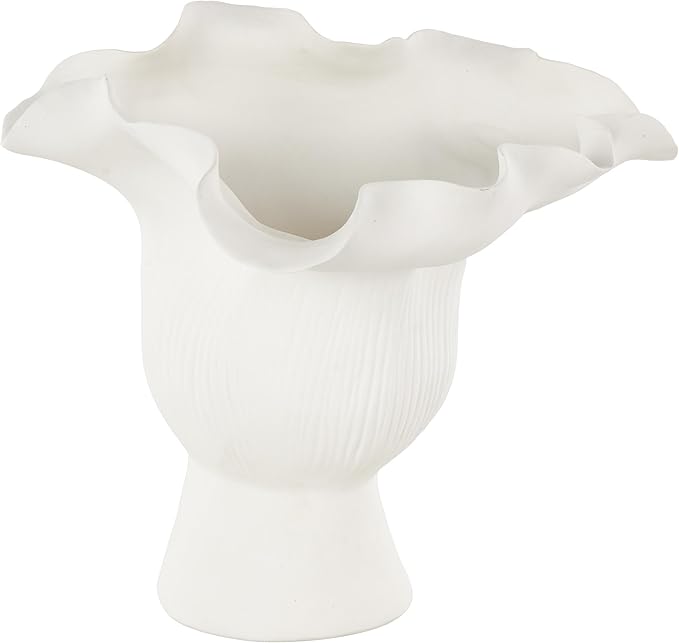 Deco 79 Ceramic Abstract Decorative Vase Floral Inspired Centerpiece Vase with Linear Grooves, Flower Vase for Home Decoration 9" x 8" x 8", White