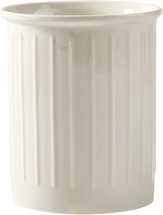 Kitchen Utensil Holder - Farmhouse Utensil Holder for Countertop - Ceramic Utensil Crock - Kitchen Decor & Housewarming Gift (White)