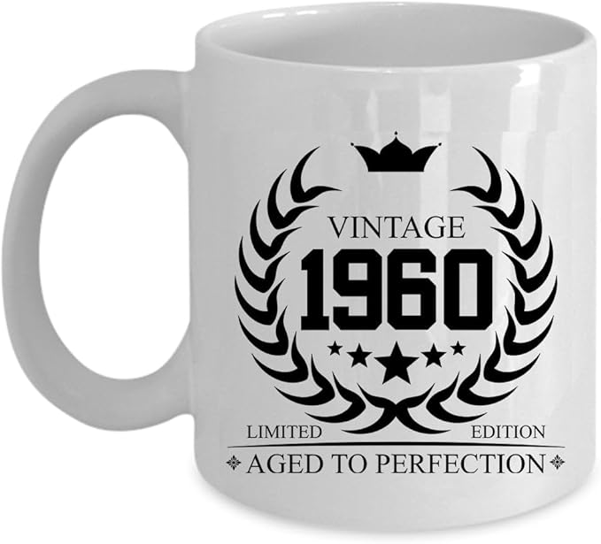 Vintage 1960 Coffee Mug 15oz Ceramic Gift For Women, Men 62 Years Old Limited Edition Aged To Perfection 62th Happy Birthday White Tea Cup Gifts