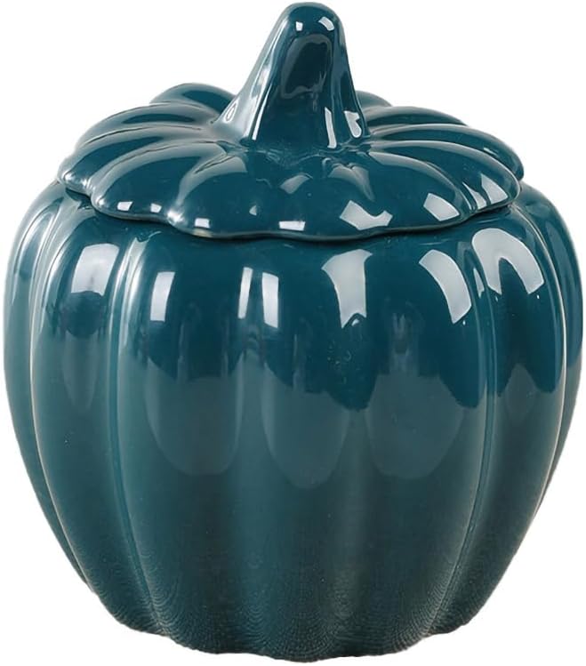 WAIT FLY Pumpkin Shape Airtight Ceramic Canister Tea Canister Tea Storage Food Storage Jar for Tea, Coffee, Spices, Sugar, Cookies, Pickle, Cereals-Dark Green-7 OZ