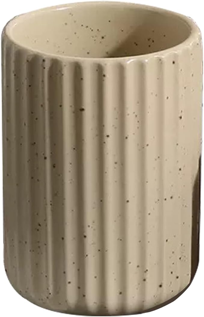 Nordic Ceramic Mug, Japanese Tea Cup 10oz Striped Cup No Handle Drinking Cup for Latte Milk Water Beverage Juice Microwave and Dishwasher Safe (Nordic Khaki)