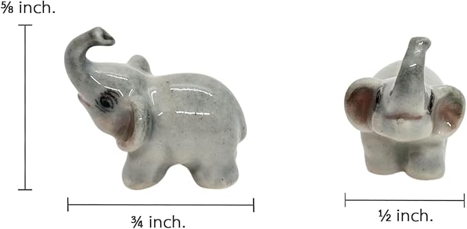 ChangThai Design Tiny ⅝ Inch Blue Baby Elephant Standing Lift Trunk Figurine - Miniature Hand Made Painted Ceramic Asian Elephants Cute Animals Porcelain Decorative Collectible Figurines Décor Gifts
