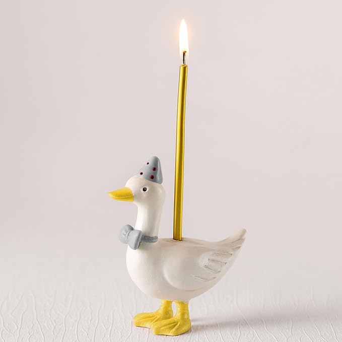 Mumufy Silly Goose Cake Candle Holders with Birthday Candle One Birthday Party Supplies Mini Cute Cake Topper Stand Candlestick for Kids Baby Shower Party Celebration, 3.15 Inch(Goose,Grey)