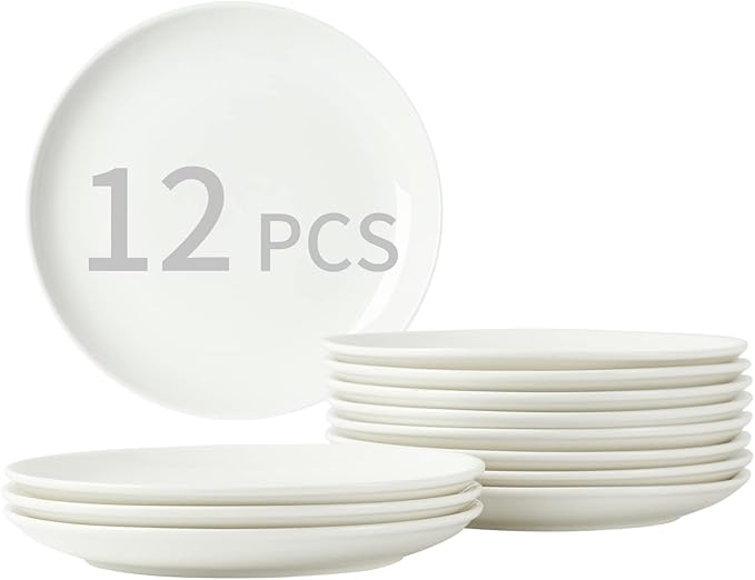 7 Inch Porcelain Small Dinner Plates Set of 12, White Appetizer Plates, Dessert Salad Plates, Ceramic Serving Dishes for Cake, Snack, Ice Cream, Waffles, Microwave, Oven, and Dishwasher Safe