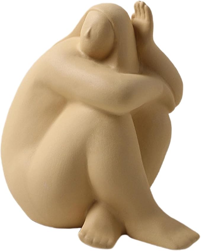 Abstract Art Character Statue Figurine Handmade Ceramic Sculpture Ornaments for Bookshelf Wine Cabinet Crafts Decoration (Yellow)