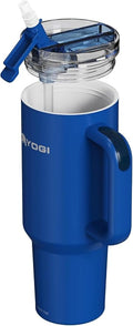 YOGI Ceramic Lined Metal Allergy Safe 40oz Tumbler with Handle and Straw Leakproof Flip & Sip Lid Vacuum Insulated Stainless Steel Travel Cup for Iced Coffee Water and All-Day Hydration 40oz Indigo