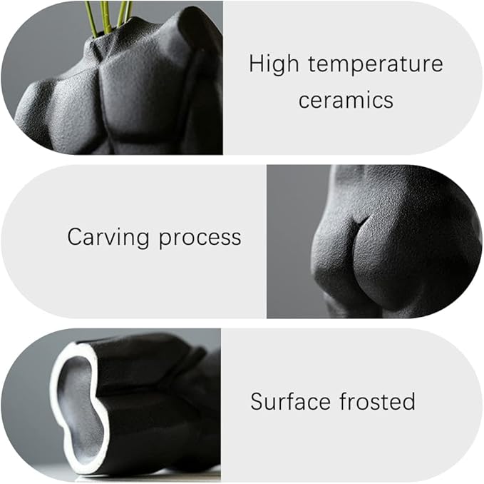 WAYUTO Male Body Ceramic Vase - Unique Man Shaped Desktop Flower Holder - Modern Art Sculpture Decor for Home - White
