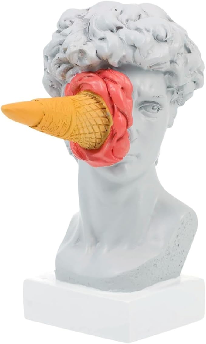 6.3 Inch Ice Cream David Head Resin Sculpture Statue for Living Room, Office, Bookshelf, Coffee Table Decorative Statues (red)