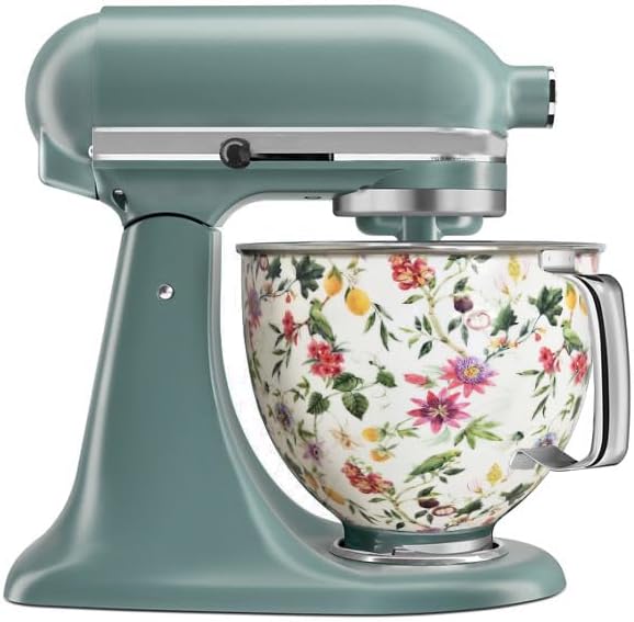 Biscuitique Stainless Steel Mixer Bowl With Stunning Floral Pattern For Kitchen Aid Tilt-Head Artisan and Classic 4.5 Quart and 5QT Stand Mixer
