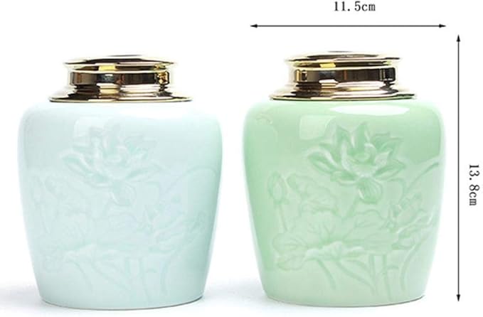 Exquisite Oriental Ceramic Food Storage Jar Canister Food Canisters,Loose Tea Tin/Tea Storage/Tea Caddy/Tea Canister/Coffee Canister/Coffee Jar/Spice Nuts Snacks Storage 23.67oz/700ml (Light green)
