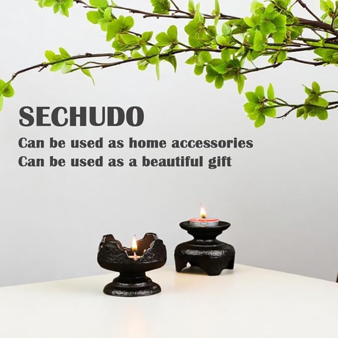 Japanese Style Cast Iron Candle Holder, Small Handmade Vintage Candlestick Holders, Rustic Pillar Candle Holder, Farmhouse Candle Stand for Fireplace Shelf Home Decor (2.24" Tall Pattern)