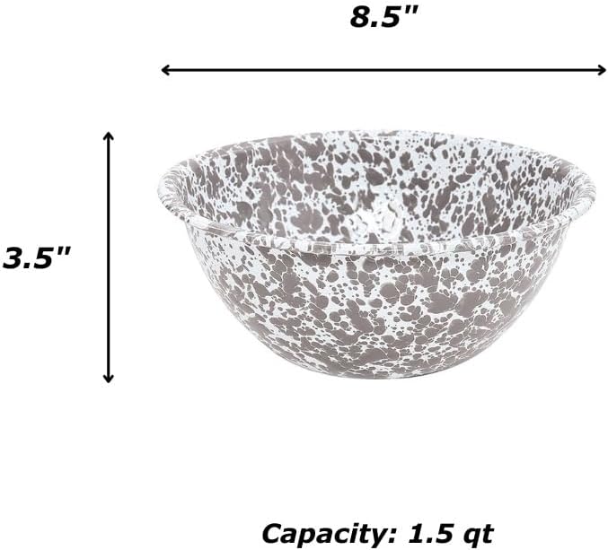 Crow Canyon Home Enamelware Serving Bowl, 1.5 quart, Turquoise/White Splatter (Single)