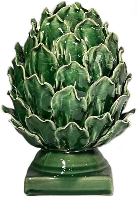 Green Ceramic Artichoke Statue - Unique Artisanal Decorative Sculpture, Decor for Living Room, Office, Bookshelf