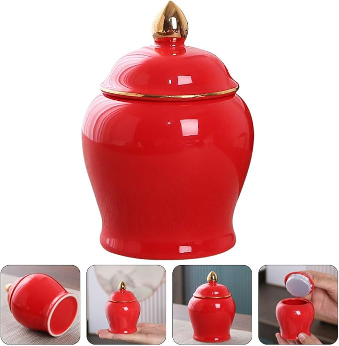 Amosfun Ceramic Tea Canister with Airtight Lid - 3.54 Inch Porcelain Storage Jar for Loose Tea Spices Coffee and Small Items - Sealed Kitchen Canister