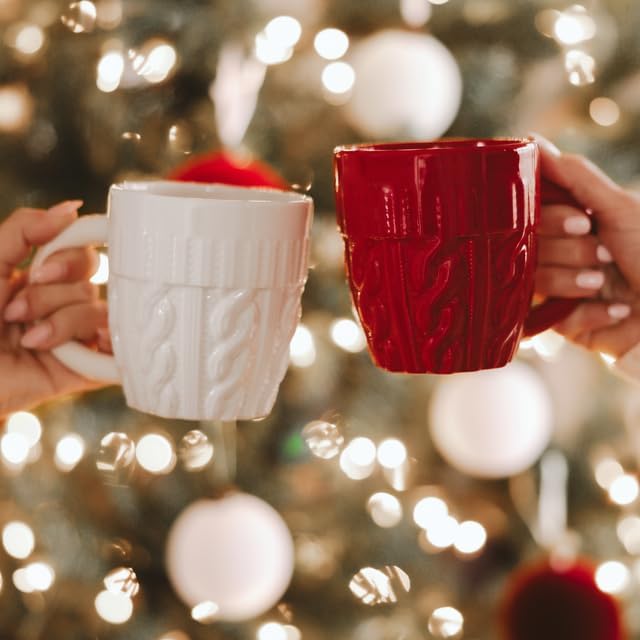 Sweet Water Decor Cream Sweater Coffee Mug, 17oz Ceramic Christmas Mug, Dishwasher & Microwave Safe, Large Holiday Winter Cup for Coffee, Tea & Hot Chocolate, Stocking Stuffer Gifts for Women