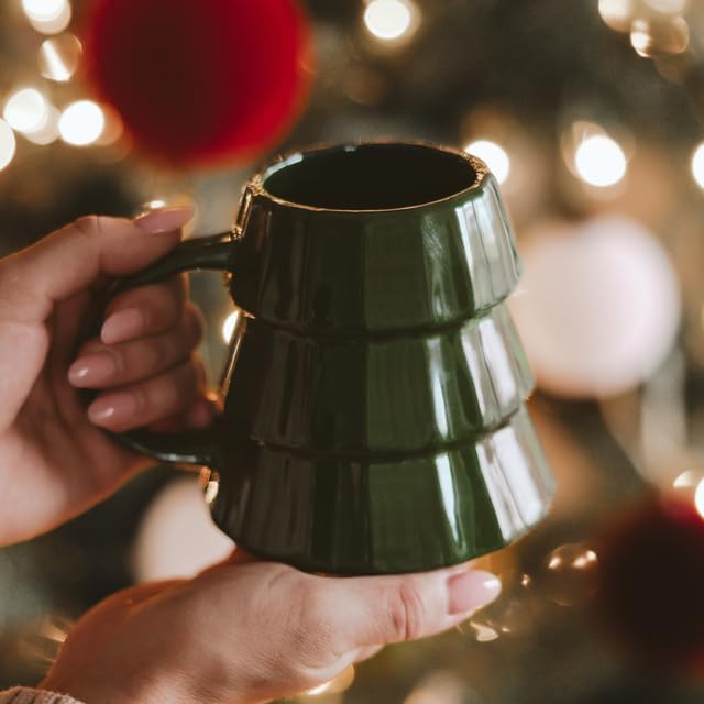 Sweet Water Decor Green Tree Coffee Mug, 17oz Ceramic Christmas Mug, Dishwasher & Microwave Safe, Large Holiday Winter Cup for Coffee, Tea & Hot Chocolate, Stocking Stuffer Gifts for Women