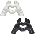 Zerzsy Set of 2 Heart Hands Sculpture Figurine Decor, Modern Style Sculptures Decorative Loving Finger Statues, Valentines Day Decorations for Office Home Decor - Black&White