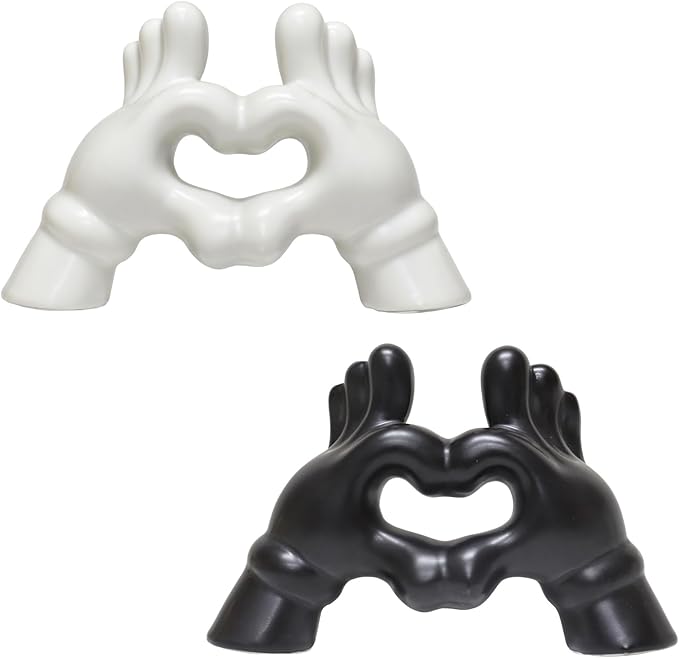 Zerzsy Set of 2 Heart Hands Sculpture Figurine Decor, Modern Style Sculptures Decorative Loving Finger Statues, Valentines Day Decorations for Office Home Decor - Black&White