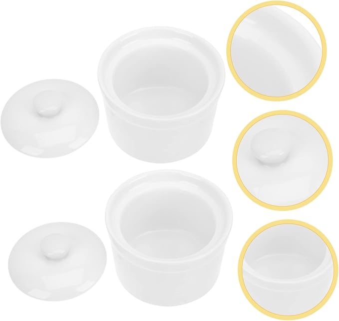 2pcs Ceramic Stew Bowl with Lid Steamed Egg Pot for Soups Food Container Dishwasher Safe for Family Meals and Cooking