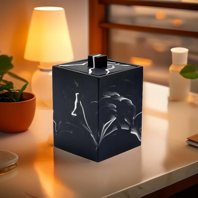 Cotton Swab Canister with Lid, Resin Bathroom Containers Canister Cotton Ball Organizer, for Jewelry Necklace Ring Earring Storage jar Gift Case (Matte Ink Black)