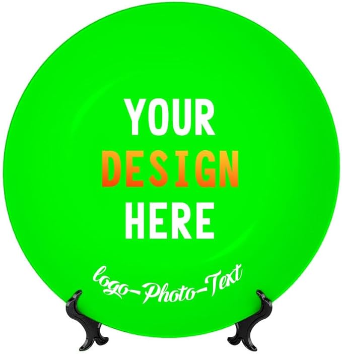 Custom Photo Ceramic Decorative Plate, Wobble-Plate Dishes with Display Stand, Handmade Ceramic Ornament, for Wall Hanging Living Room Bathroom Decor Gift, Lime-6 In