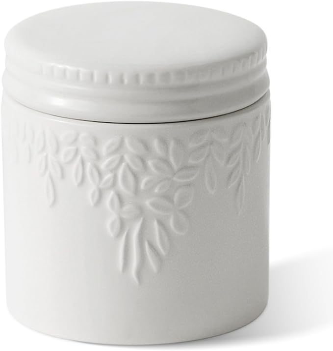 Toptier Butter Crock for Counter With Water Line, On Demand Spreadable Butter, Ceramic Butter Keeper to Leave On Counter, French Butter Dish with Lid (White Leaf)