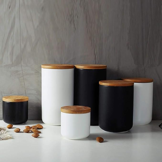 MilkyWay Ceramic Food Storage Jar Canister Modern Design Food Canisters with Airtight Seal Bamboo Lid, Loose Tea Coffee Spice Nuts Snacks Storage Jar Canister (White 27.05oz/800ml)
