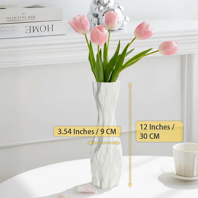 White Sculptural Ceramic Vase, Modern Irregular Shape Decorative Vase for Home Decor, Minimalist Artistic Tabletop Centerpiece for Living Room Bedroom Office