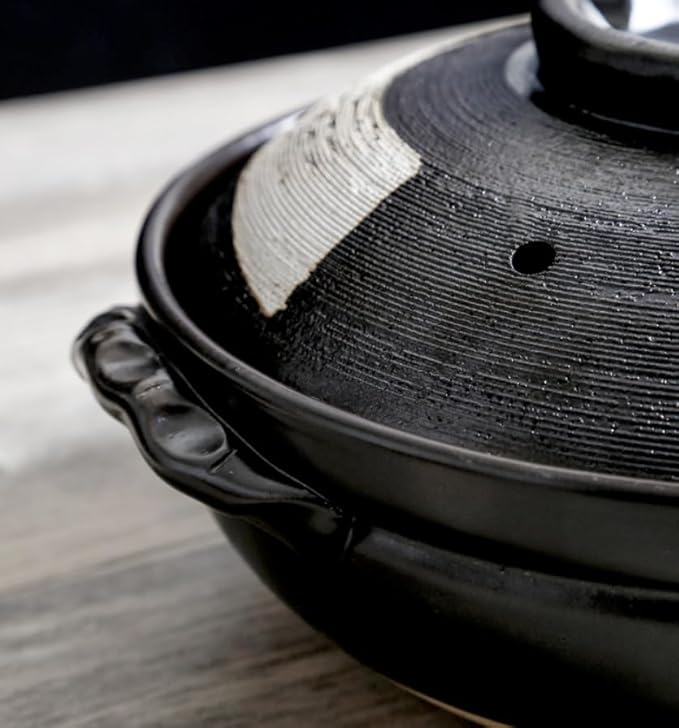 Japanese Ceramic Hot Pot, 3 Quart Clay Pot for Cooking with Lid, Heat Resistant Pot for Stew and Soup, Large Clay Cooking Pots for Nabe Pot and Korean Stone Pot Bibimbap,900ML,B