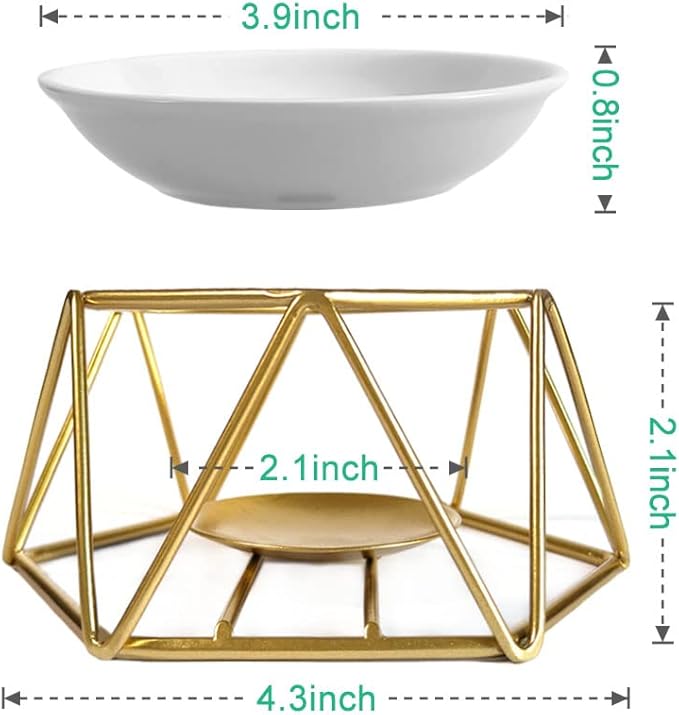 SXCHEN Tealight Oil Burner Ceramic Essential Oil Burner Tealight Candle Holder Aroma Scented Candle Oil Diffuser Glod Metal Tea Light Wax Melt Warmer Furnace Home Decoration