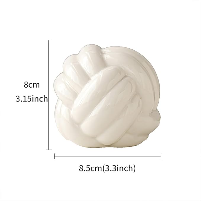 Hotfiary Small Ceramic Knot Statues Gold Home Decor, Modern Style Figurine Decorative Ball Ornaments, Sculpture Aesthetic Decor for Living Room, Bedroom, Apartment, Bookshelf, Office, Cabinets, White