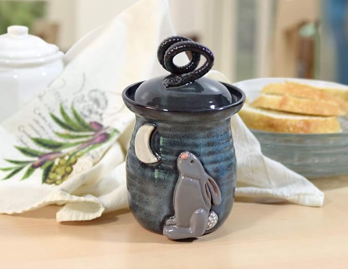 Modern Artisans Bunny Moon Countertop Jar - American Handmade Stoneware Pottery, 16 to 18-oz