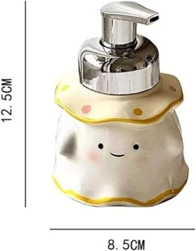 380ml Cute Ghost Ceramic Foaming Soap Dispenser - ABS Plastic Pump Container for Bathroom Vanity, Reusable Hand Soap/Bath Foam Dispenser(Yellow)