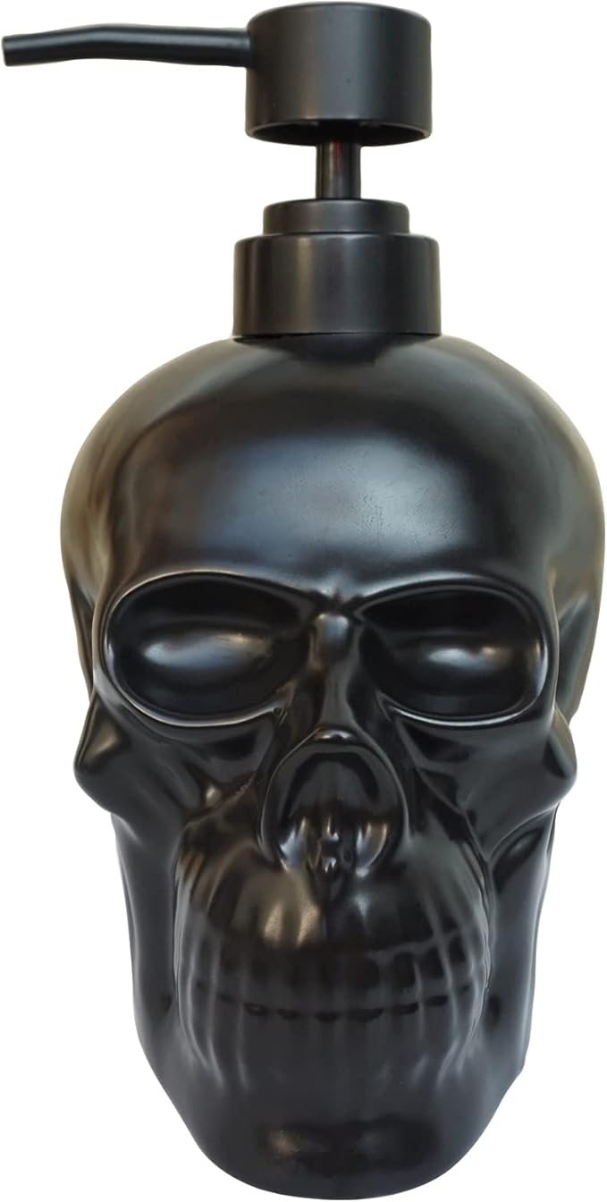 Ceramic Skull Soap Dispenser, Refillable Halloween Liquid Hand Soap Dispenser for Bathroom and Kitchen, Halloween Skull - Black