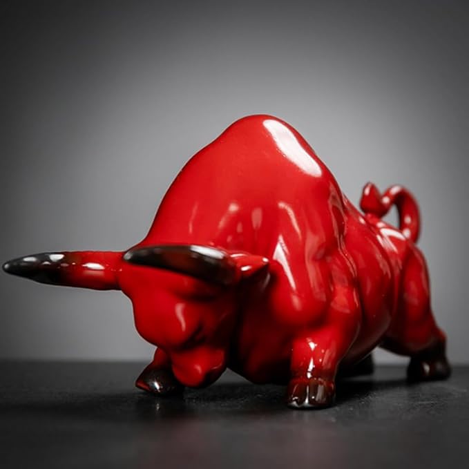 VOSAREA Household Decor Chinese Zodiac Ox Figurine Bull Statue Ceramic Feng Shui Sculpture Desktop Decor for Wealth Prosperity Home Decor
