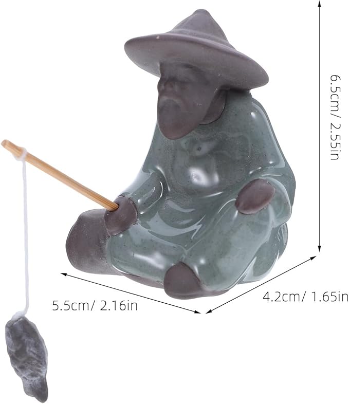 Miniature Chinese Fisherman Figurine Porcelain Sculpture for Desktop Bonsai Micro Landscape Decoration Asian Zen Ceramic Fish Tank Ornament