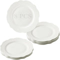 10.5 Inch Porcelain Large Dinner Plates Set of 8, White Leave Wave Rim Appetizer Salad Plates, Ceramic Dinnerware Serving Plate for Pancakes, Steak, Pasta, Pizza, Microwave, Dishwasher Safe