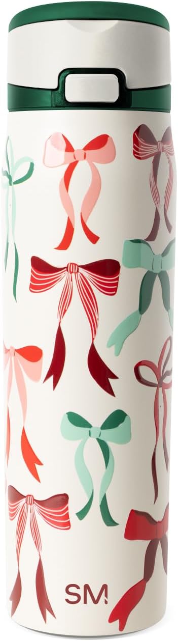 Simple Modern Mesa Loop | Christmas Water Bottle with Straw | 24oz Cup Holder Friendly Insulated Stainless Steel Bottles for Travel, School | Holiday Gifts for Women Men Her Him | Ribbon Wonderland