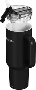YOGI Ceramic Lined Metal Allergy Safe 30oz Tumbler with Handle and Straw Leakproof Flip & Sip Lid Vacuum Insulated Stainless Steel Travel Cup for Iced Coffee Water and All-Day Hydration 30oz Onyx