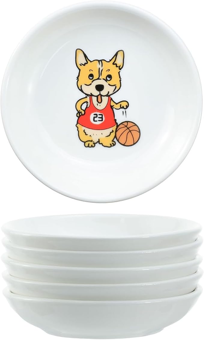 SOCOSY Super Cute Cartoon Animal Pattern Ceramic Sauce/Seasoning/Sushi Soy Dipping Bowl/Appetizer Plates/Serving Dish for Kitchen Home (Set of 6) - Corgi