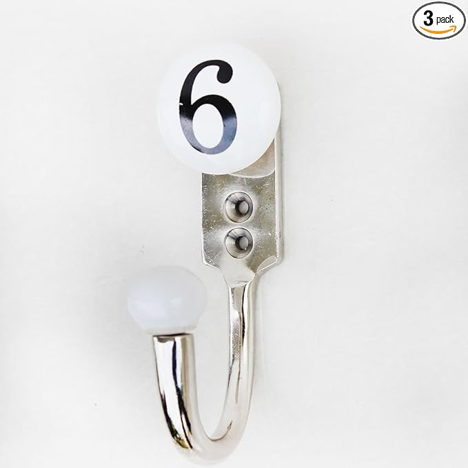 IndianShelf Pack of 3 White Ceramic, Zinc Decorative Cute Hooks for Hanging Coats, Jackets, Leash, Hat, Towel, Backpack, Purse, Handbag