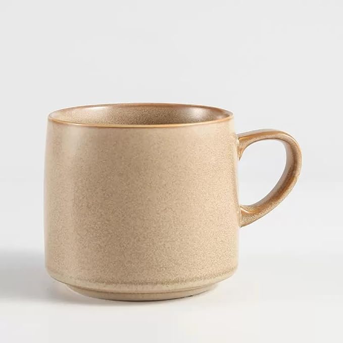 12oz Japanese Minimalistic Asian Aesthetic Rustic Handmade Ceramic Pottery Coffee Mug, Lead-Free Glaze Artisanal earthen Tea Mug, Sturdy Tea cup with handle, Handmade stoneware mugs for office (Khaki)