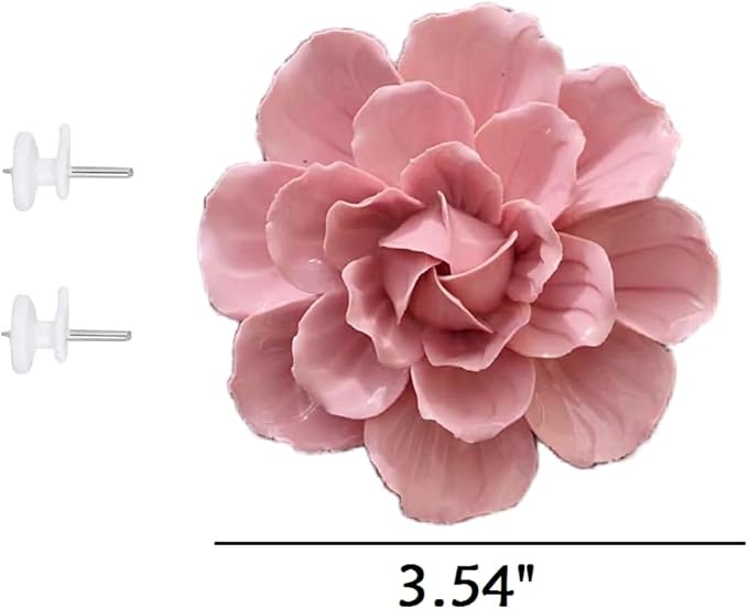Ceramic Flower Wall Art, Artificial 3D Flower Wall Art, Handmade 3D Wall Art Hanging Sculpture, Porcelain Flower Wall Decoration for Home Office Decor (Pink,Camellia,3.54")