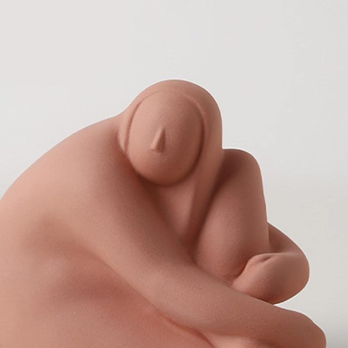Abstract Art Character Statue Figurine Handmade Ceramic Sculpture Ornaments for Bookshelf Wine Cabinet Crafts Decoration (Pink)