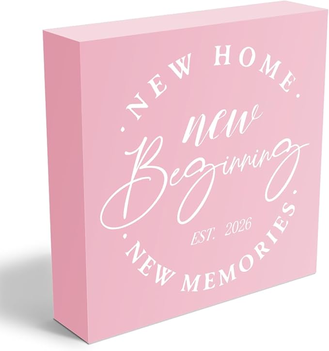 Rustic 2026 New Home Housewarming Gifts Ideas for Women Men Friend Home Desk Shelf Decor - 5.1 x 5.1 Inches New Memories Decor Accessories - Pink
