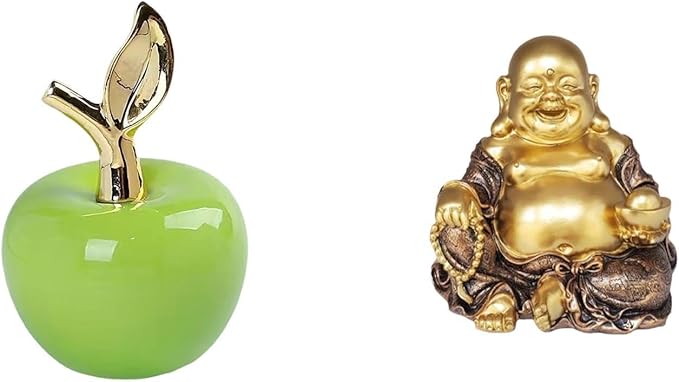 Maitreya Buddha Sculpture Ceramic Figurine, 5.5 Inch (14cm) Height, Feng Shui Ornament for Home Office Decor