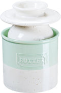 NUTRIUPS Ceramic Butter Crock, Butter Dish with Lid for Countertop with Water Line, French Retro Butter Crock for Spreadable Butter (Cyan Mist White)