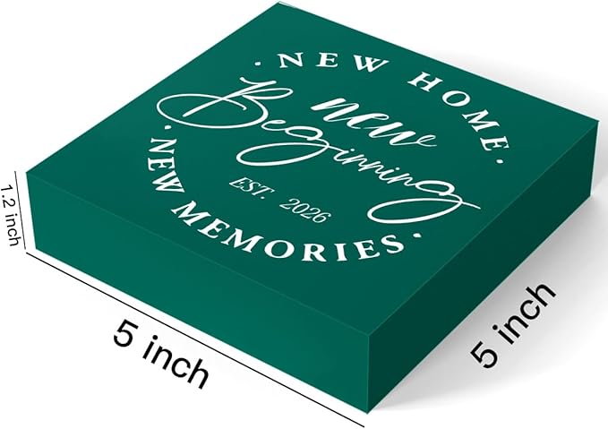 MUBIAO Rustic 2026 New Home Housewarming Gifts Ideasfor Women Men Friend Home Desk Shelf Decor - 5.1 x 5.1 Inches New Memories Decor Accessories -Green