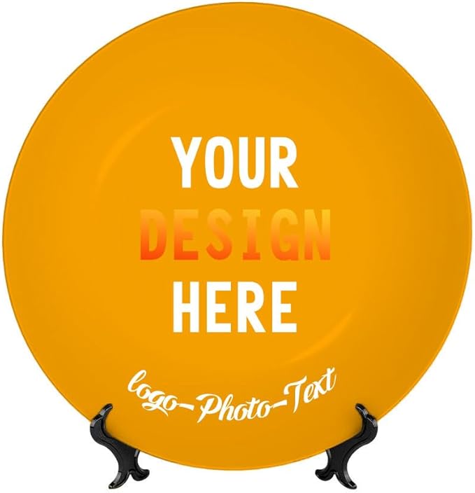 Personalized Photo Ceramic Dinner Plate, Custom Display Dishes with Picture Text Logo Christmas Anniversary Wedding Gifts for Living Room Dining Room Kitchen Decoration, Orange-10 In