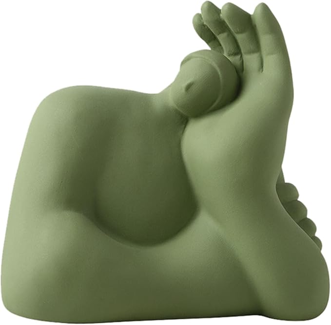 Abstract Art Character Statue Figurine Handmade Ceramic Sculpture Ornaments for Bookshelf Wine Cabinet Crafts Decoration (Green)